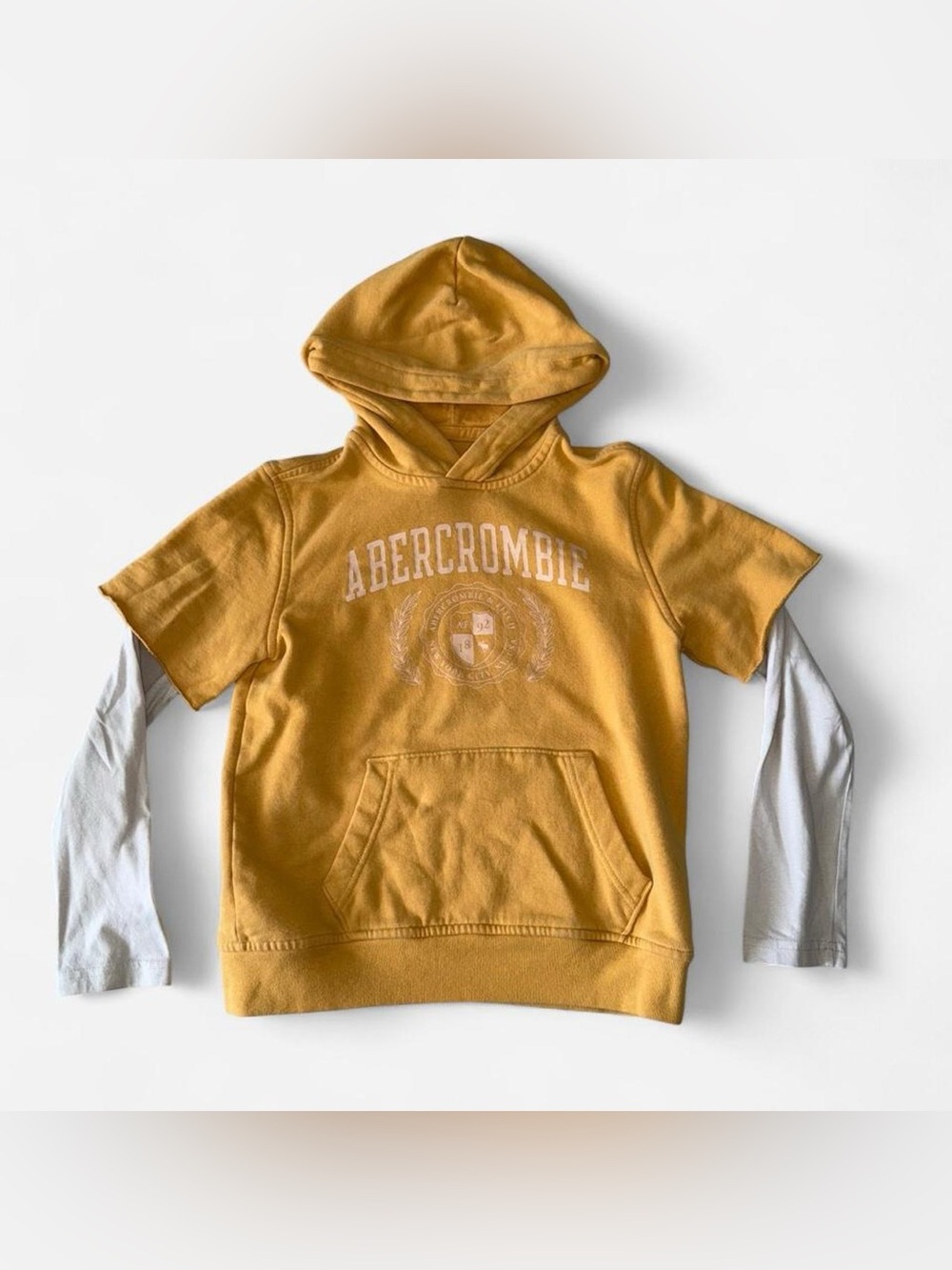 abercrombie kids mustard yellow layered hoodie